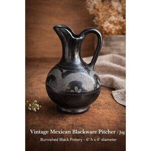VTG mid century handmade authentic Black Pottery Pitcher – Small Blackware Jug –